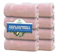 Towelogy® 8 x Cotton Face Cloths - Blackhead Remover, Makeup Cleanser & Spa Steam Towel - Quick-Dry Washcloths for Pore Detox (Blush, One Size)