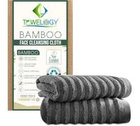 Towelogy® Bamboo Face Cloths 2 Pack Super Soft Ribbed Flannel for Washing Face Premium Bamboo & Cotton Blend Perfect for Babies & Adults Bamboo Washcloths Set 30x30cm (Grey)