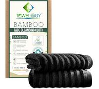 Towelogy® Bamboo Face Cloths 2 Pack Super Soft Ribbed Flannel for Washing Face Premium Bamboo & Cotton Blend Perfect for Babies & Adults Bamboo Washcloths Set 30x30cm (Black)