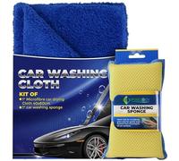 Towelogy Car Washing Kit with Microfibre Edgeless Car Drying Towel 40x60cm & Dual-Sided Sponge for Washing| Scratch-Free Auto Cleaning Kit (2, Blue/Yellow Car Washing Kit)
