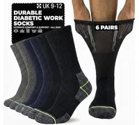 Towelogy Diabetic Work Socks for Men Heavy Duty Thick Mens Boot Socks Loose Fitting Soft Top Cushioned Work Socks UK SIze 9-12 (6, Black)