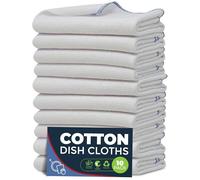 Towelogy Dish Towels 10 Pack - 38 x45cm Extra Large Cotton Dishcloths Commercial Grade Kitchen Cloths (White/Blue Bordered, 10)