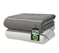 Towelogy Extra Large Tea Towels For Kitchen 100% Cotton - Grey White Dish Cloths for Dish Drying & Household Cleaning (2, Grey White)