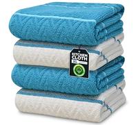 Towelogy Extra Large Tea Towels For Kitchen 100% Cotton - Grey White Dish Cloths for Dish Drying & Household Cleaning (4, Teal White)