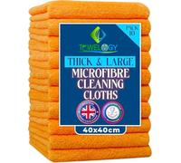 Towelogy® Heavy Duty Microfibre Cleaning Cloths for Home All Purpose - Larger, Thicker, More Absorbent Cleaning Cloth - 100% Lint Free Micro Fibre Cloths for Kitchen, Bathroom and Car (Bright Orange)