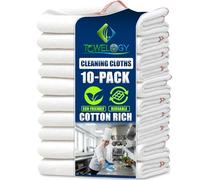 Towelogy Jumbo Dish Cloths 10 Pack - Cotton Rich Kitchen Cleaning Towels 38×45cm, Super Absorbent & Durable for Washing, Cleaning & Drying (10, Red Borders)