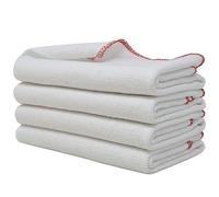 Towelogy Jumbo Dish Cloths for Washing Up | Cotton Set of 4-38 x 45cm (White/Red Edges)