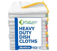 Towelogy Large Cotton Dish Cloths for Washing Up - Pack of 12 Odour Resistant Dish Towels (12, White)