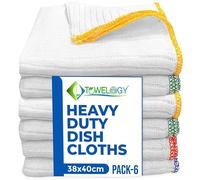 Towelogy Large Cotton Dish Cloths for Washing Up - Pack of 6 Odour Resistant Dish Towels (6, White)
