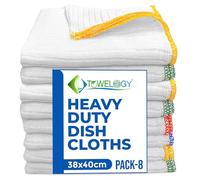 Towelogy Large Cotton Dish Cloths for Washing Up - Pack of 8 Odour Resistant Dish Towels (8, White)