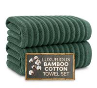 Towelogy® Luxury Bath Towel Set Of 2 | Premium Blend of 60% Bamboo and 40% Cotton | 2x Bath Towels | Super Soft, Quick Dry and Skin-Friendly Bathroom Towels (Green Set)