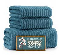 Towelogy® Luxury Bath Towel Set | Premium Blend of 60% Bamboo and 40% Cotton | 2x Hand Towels, 1x Bath Towel | Super Soft, Quick Dry and Skin-Friendly Bathroom Towels (Blue Set)