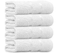 Towelogy® Luxury Egyptian Cotton Face Cloth Flannel Fingertip Towels Set 500 GSM Supersoft and Highly Absorbent Washcloths 30x30 cm (Pack 4, White)