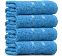 Towelogy® Luxury Egyptian Cotton Face Cloth Flannel Fingertip Towels Set 500 GSM Supersoft and Highly Absorbent Washcloths 30x30 cm (Pack 4, Teal Blue)