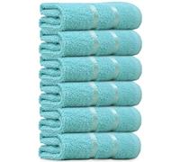 Towelogy® Luxury Egyptian Cotton Face Cloth Flannel Fingertip Towels Set 500 GSM Supersoft and Highly Absorbent Washcloths 30x30 cm (Pack 6, Aqua)