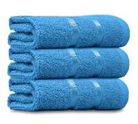 Towelogy® Luxury Egyptian Cotton Face Cloth Flannel Fingertip Towels Set 500 GSM Supersoft and Highly Absorbent Washcloths 30x30 cm (Pack 3, Teal Blue)