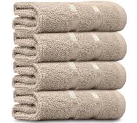 Towelogy® Luxury Egyptian Cotton Face Cloth Flannel Fingertip Towels Set 500 GSM Supersoft and Highly Absorbent Washcloths 30x30 cm (Pack 4, Natural Beige)