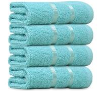 Towelogy® Luxury Egyptian Cotton Face Cloth Flannel Fingertip Towels Set 500 GSM Supersoft and Highly Absorbent Washcloths 30x30 cm (Pack 4, Aqua)