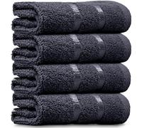 Towelogy® Luxury Egyptian Cotton Face Cloth Flannel Fingertip Towels Set 500 GSM Supersoft and Highly Absorbent Washcloths 30x30 cm (Pack 4, Black)
