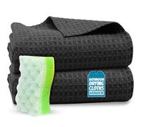 Towelogy Magic Bathroom Cleaning Cloths - 2 Pack Waffle Microfibre 40x60cm Reusable, Lint-Free Towels for Shower Doors Glass Surfaces Drying Towel for Bathrooms (2, Grey)