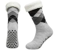 Towelogy Men’s Cozy Slipper Socks Super Thick Fleece Lined Thermal Winter Warm Bed Socks with Non Slip Grips One Size Fit UK 6-11 (1, Silver Grey)