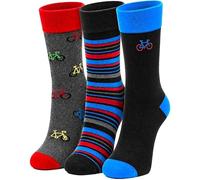Towelogy Mens Bamboo Socks UK 6-11- Patterned Novelty Dress Socks for Men 3 Pairs | Hypoallergenic, Silky Soft & Breathable Crew Socks with Embroidered Motif (Bicycles)