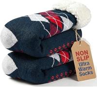 Towelogy Mens Fluffy Slipper Socks with Grippers 4.7 TOG Ultra Warm Thermal Socks Non Slip Thick & Cosy Festive Christmas Socks UK Size 6-11 (Navy)