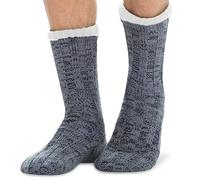 Towelogy Mens Slipper Socks with Grippers, Fluffy Socks Mens Non Slip Winter Thermal Socks for Raynauds and Severe Cold Feet UK Size 6-12 (Grey)