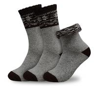 Towelogy Mens Thick Merino Wool Socks 1 Pair | 2.4 TOG Fluffy Warm Thermal Winter Boot Socks | Argyle Knit Design, One Size Fits UK 6-11 (1, Silver)