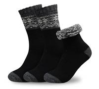Towelogy Mens Thick Merino Wool Socks 1 Pair | 2.4 TOG Fluffy Warm Thermal Winter Boot Socks | Argyle Knit Design, One Size Fits UK 6-11 (1, Black)