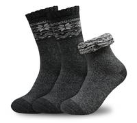 Towelogy Mens Thick Merino Wool Socks 1 Pair | 2.4 TOG Fluffy Warm Thermal Winter Boot Socks | Argyle Knit Design, One Size Fits UK 6-11 (1, Charcoal)
