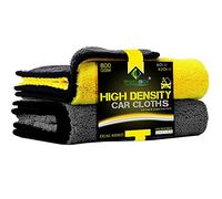 Towelogy Microfibre Car Cleaning Cloths 800gsm High Density CHEMICAL FREE Washing Drying Buffing Double Side Super Absorbent Auto Detailing Large Towels 40x40cm (Yellow/Grey, Pack Of 2)
