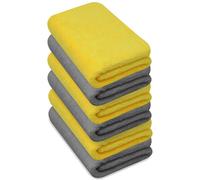 Towelogy® Microfibre Cleaning Cloths Grey 420GSM Large Thick Ultra Absorbent Multipurpose For Dusting Polishing Washing 40x40cm (Pack Of 6, Grey & Yellow)