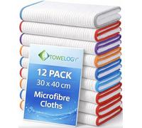 Towelogy Microfibre Cleaning Cloths, Pack of 12 - Large 30x40cm Reusable Lint Free Microfibre Cloths, Non-Scratch Washable Cleaning Cloths for Kitchen, Glass, Car & Bathroom