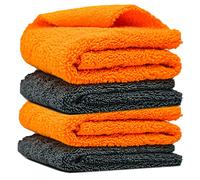 Towelogy Multipurpose Microfibre Car Cleaning Cloths Edgeless for Auto Finishing Detailing Polishing Washing and Drying 40x40cm (Orange/Grey, 4)