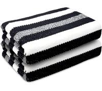 Towelogy® Patterned Extra Large Bath Towels - 100% Cotton, Ultra Soft, Quick Dry Bath Towel Set - Premium Stripe Bath Sheets for Luxurious Comfort and Style - Bath Sheets Set of 2 (Black)