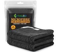 Towelogy® Premium Car Glass Cleaning Cloth - 2x Large Streak-Free Microfibre Cleaning Cloths for Windows, Screens, and Car Glass 60x45cm (Black)