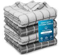 Towelogy Premium Cotton Kitchen Towels 65x45cm - Large Super Absorbent Terry Tea Towels for Drying & Cleaning, Soft Kitchen Hand Towels (4, Grey/White Check)