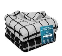 Towelogy Premium Cotton Kitchen Towels 65x45cm - Large Super Absorbent Terry Tea Towels for Drying & Cleaning, Soft Kitchen Hand Towels (2, Black/White Check)