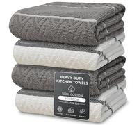 Towelogy Premium Cotton Kitchen Towels 65x45cm - Large Super Absorbent Terry Tea Towels for Drying & Cleaning, Soft Kitchen Hand Towels (4, Grey/White Striped)