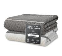 Towelogy Premium Cotton Kitchen Towels 65x45cm - Large Super Absorbent Terry Tea Towels for Drying & Cleaning, Soft Kitchen Hand Towels (2, Grey/White Striped)