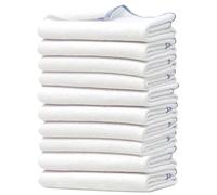 Towelogy Premium Extra Large Dish Cloths Pack of 10 - Cotton 38 x 45cm Odour Free & Super Absorbent Kitchen Dish Towels (White/Blue Edges, 10)