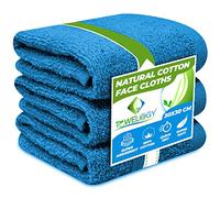 Towelogy® Premium Flannel Face Cloth 3-Pack 100% Egyptian Cotton Ring Spun Super Soft Washcloth 30x30cm for Cleansing Makeup Remover Spa & Gym Face Towels (Teal Blue, 3)