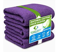 Towelogy® Premium Flannel Face Cloth 3-Pack 100% Egyptian Cotton Ring Spun Super Soft Washcloth 30x30cm for Cleansing Makeup Remover Spa & Gym Face Towels (Plum Purple, 3)