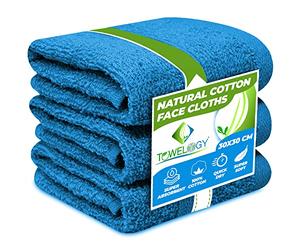 Towelogy® Premium Flannel Face Cloth 3-Pack 100% Egyptian Cotton Ring Spun Super Soft Washcloth 30x30cm for Cleansing Makeup Remover Spa & Gym Face Towels (Teal Blue, 3)
