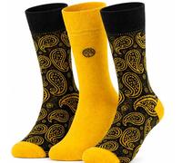 Towelogy Premium Mens Bamboo Dress Socks 3 Pack | Breathable & Anti Odour | Moisture Wicking | Elegant Patterned Suit Socks for Men | UK Size 7-11 (Yellow Motifs)