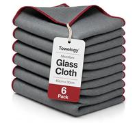 Towelogy Premium Microfibre Glass Cloths 40x28cm, 6 Pack - Streak-Free Window & Mirror Cleaning, Lint Free, Crystal Clear Finish