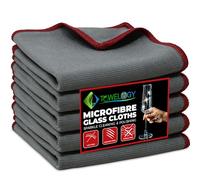 Towelogy Premium Microfibre Glass Polishing Cloths Large Streak Free, Lint Free Shine and Clarity for Glassware, Wine Glasses, Stemware (5, Grey)