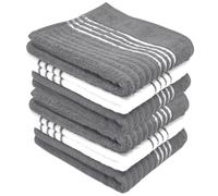 Towelogy Premium Tea Towels for Kitchen 100% Cotton - 6 Pack 40x70 cm Absorbent & Durable Large Dish Towels Multipurpose Use (Grey White, 6)