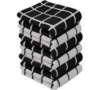 Towelogy® Premium Tea Towels for Kitchen 100% Cotton Lint Free Large Black/White Jumbo Check Dishcloths Tear Resistant & Ecofriendly 45x65 cm (Black/White, 6)